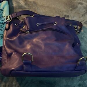 Deep Purple Leather Shoulder Bag with Gold Hardware